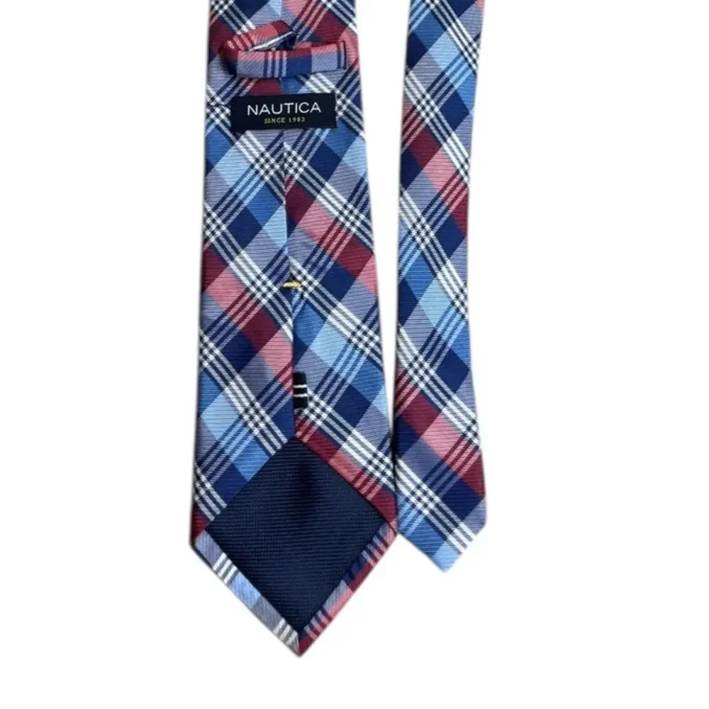 Nautica 100% Silk Tie Striped Plaid Pattern Classic Mens Necktie